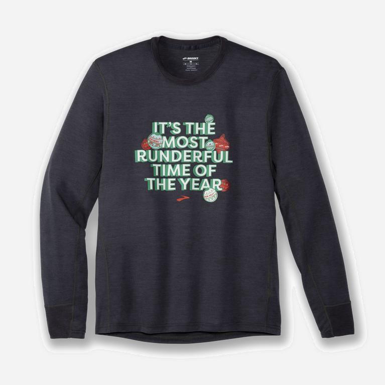 Brooks Run Merry Run Dist. Graphic Ls Herren Long Sleeves-Laufshirt - Grau (CMPTL3652)